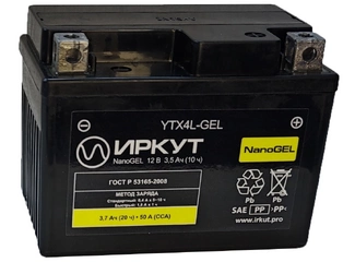 Аккумулятор 3,6Ач "ИРКУТ YTX4L-GEL" О.П. 114х71х86