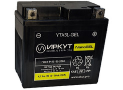 Аккумулятор 4,6Ач "ИРКУТ YTX5L-GEL" О.П. 114х71х107