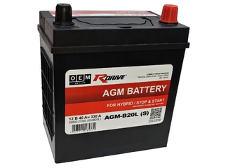 Аккумулятор 40Ач "R-Drive OEM AGM S34B20L 28800-37080 (VOYAH/TOYOTA)" О.П. 201х135х224 Тонкие клеммы