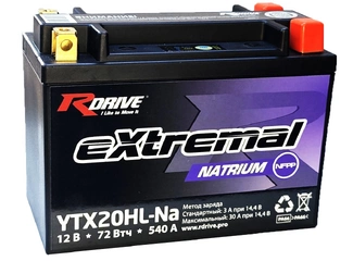 Аккумулятор 18,9Ач "RDrive eXtremal NATRIUM YTX20HL" О.П. 175х87х155